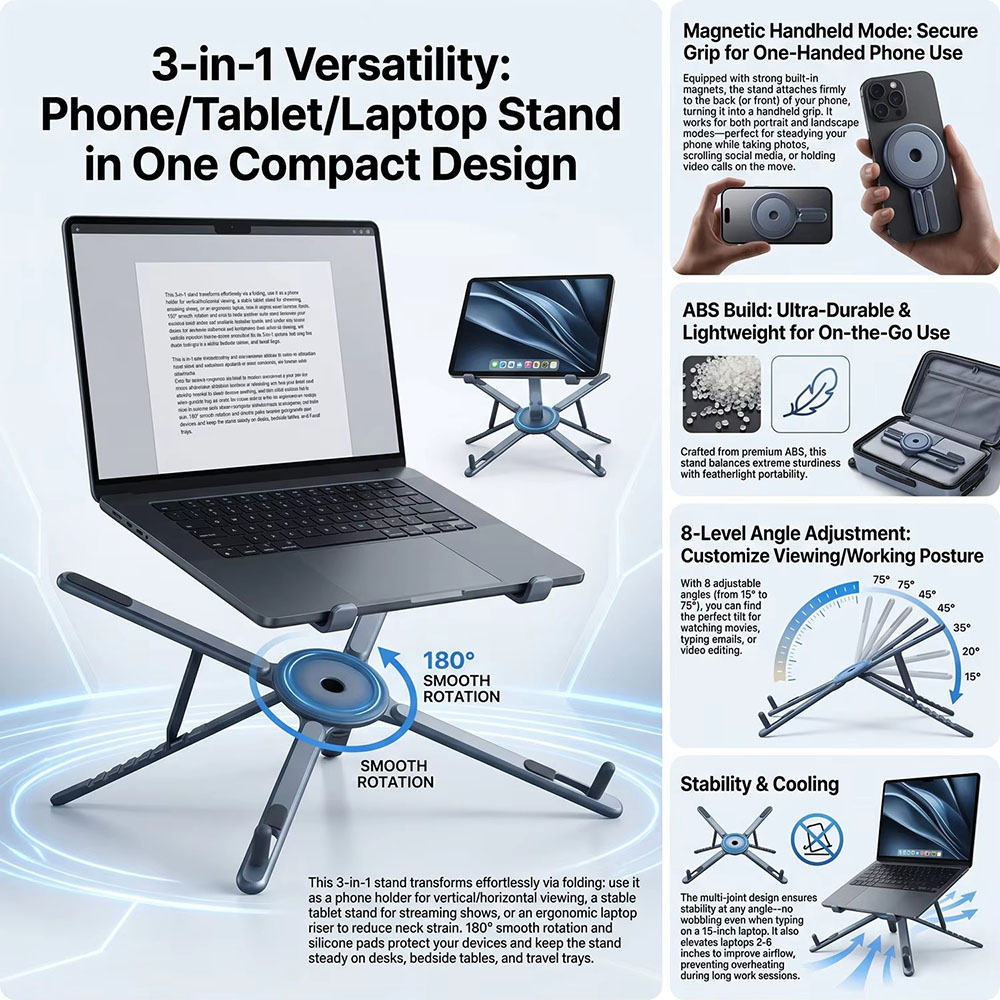 حامل هاتف مغناطيسي محمول وعصا  - مراجعة Tablet Holder Accessories وسعره